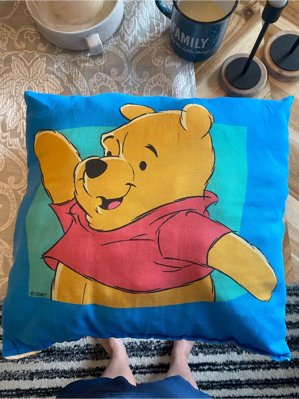 Vintage Disney Winnie The Pooh Piglet Throw Pillow Blue 16”x12” Rare